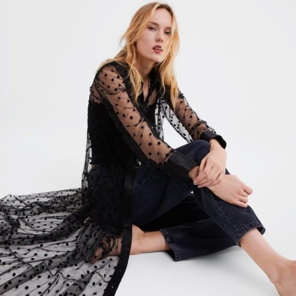 SOLD on somewear.ca | NWT Zara Polka Dot Duster (S) - Picture 1 of 7